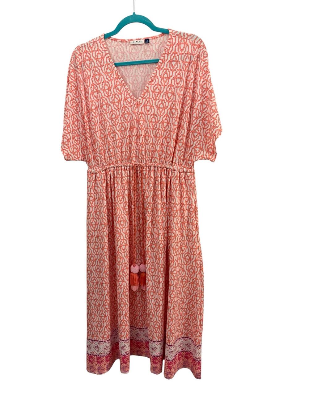 Cabana Life Jersey Knit Napa Dress Tie Waist Long Tassel Tie Beachy Boho Resort